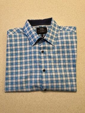 WRK Work Rest Karma Button-Down Shirt Blue Plaid 4-Way Stretch Men Sz 16.5 NWOT